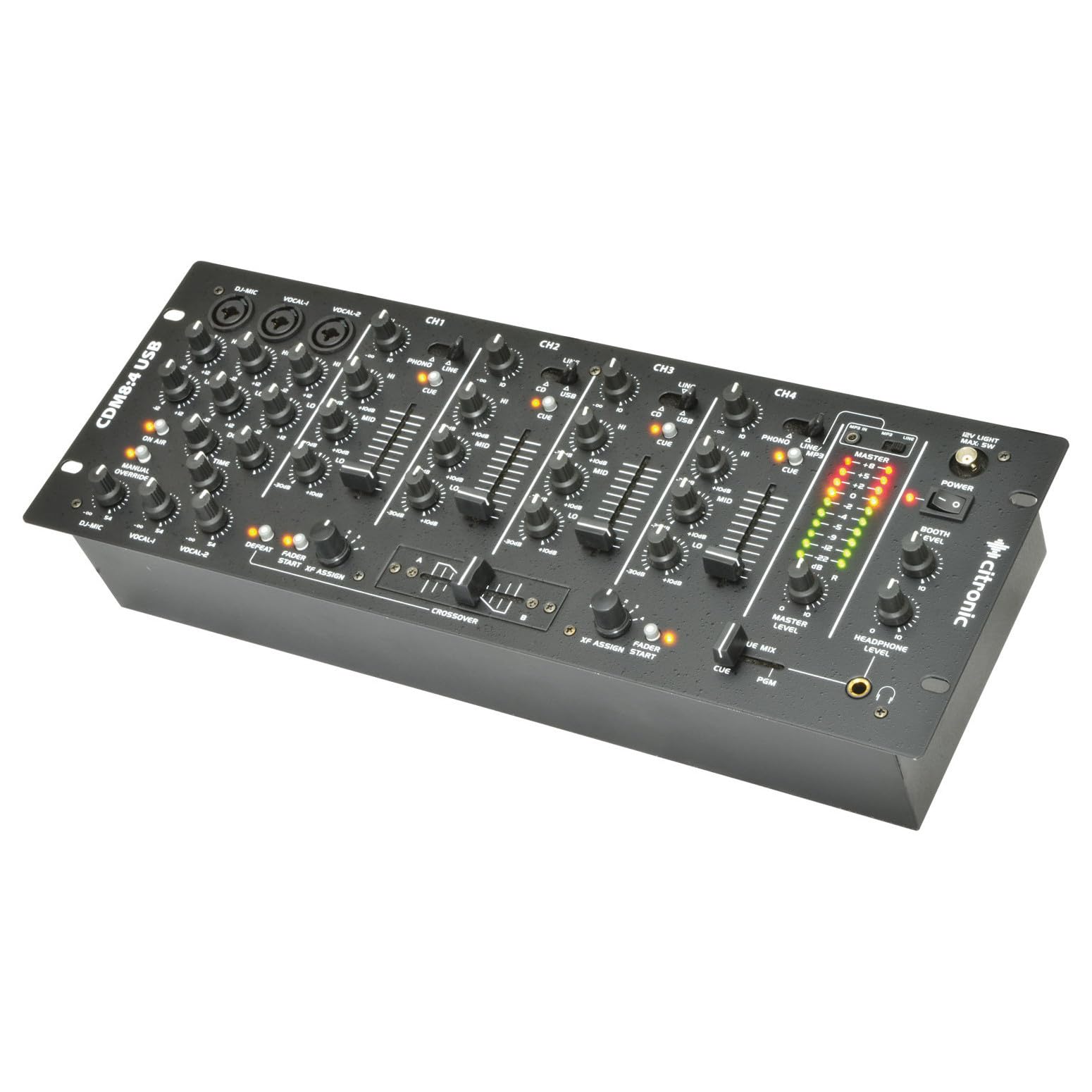 Citronic | CDM8: 4 USB 19-Inch 14 Input Rack DJ Mixer with 4